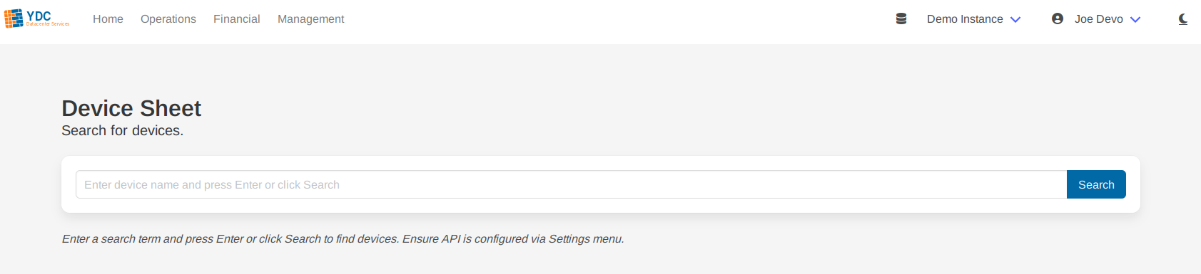 Screenshot: The devicesheet search bar with a device name entered and the Search button highlighted.