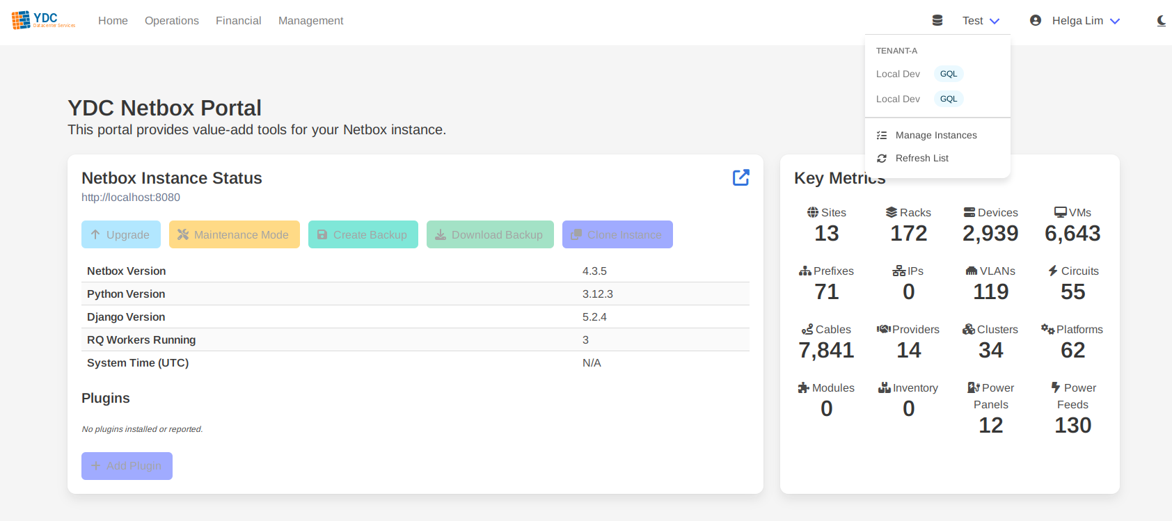 Screenshot: The navbar showing the "Select Instance" dropdown menu highlighted.