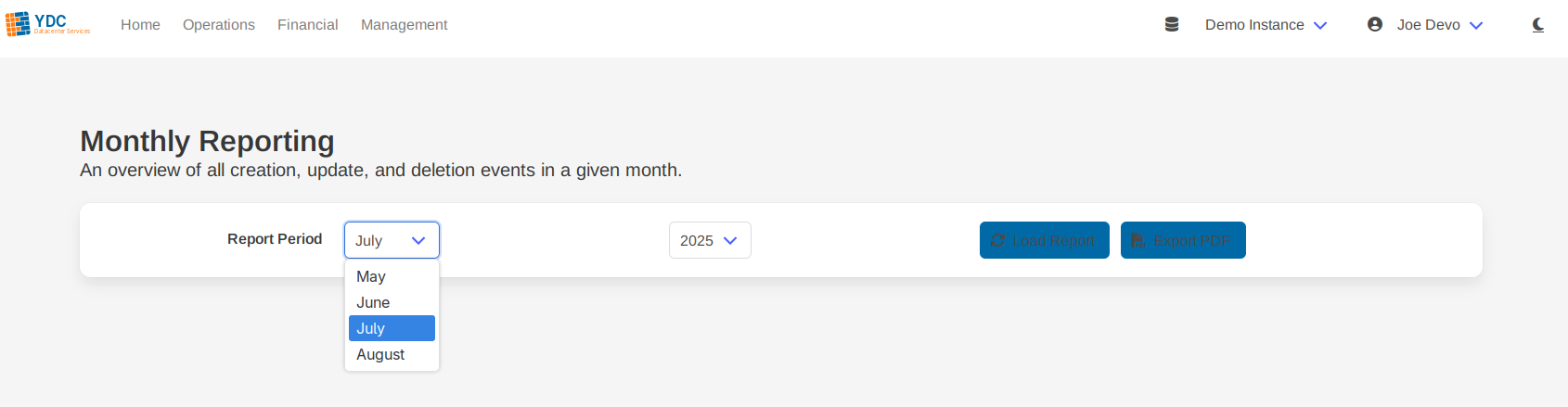 Screenshot: The date selector dropdowns for month and year.