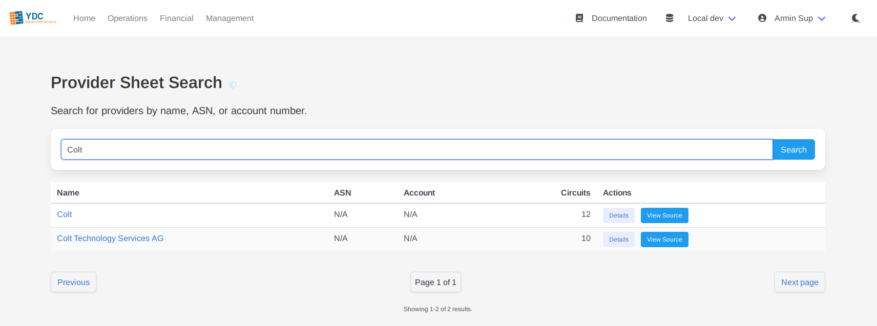Screenshot: A table of search results showing several providers, with one "Details" button highlighted.
